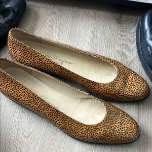 Salvatore Ferragamo Brown Leopard Print Flats